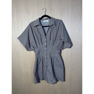 Exquise Mariah Jumpsuit Brown Bone Striped Button Front Romper Size M Romper